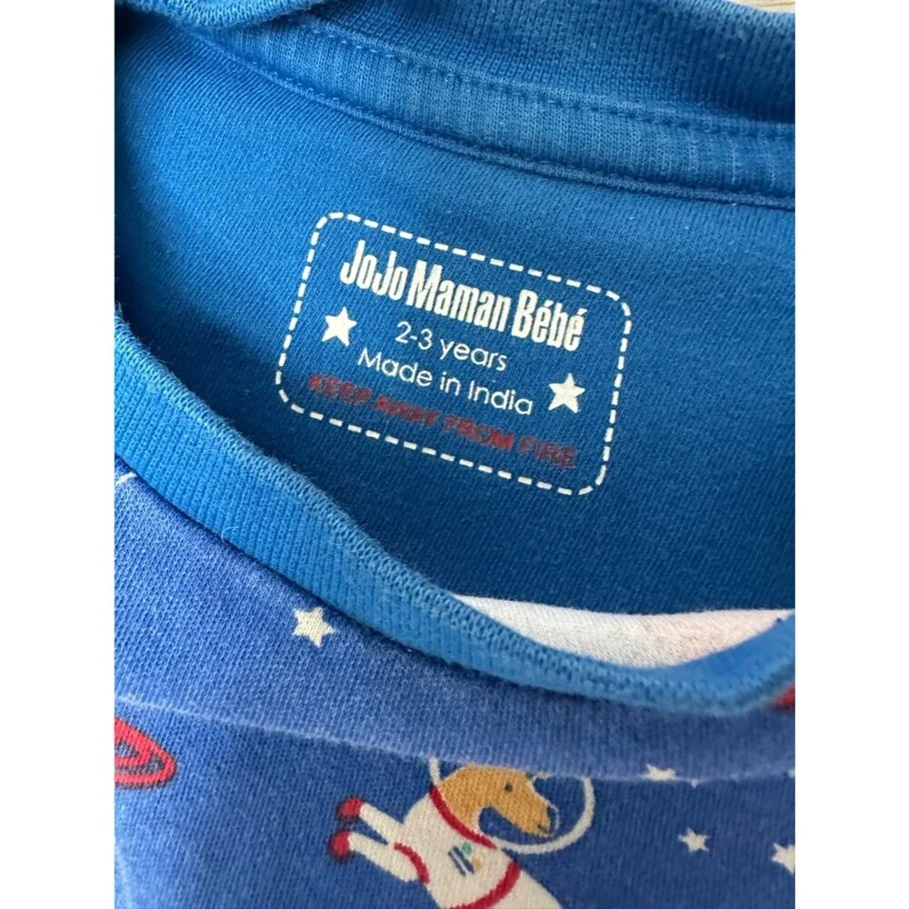 JoJo Maman Bebe Pajama Set Long Sleeve Blue Space Astronaut 100% Cotton 2-3 year